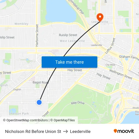 Nicholson Rd Before Union St to Leederville map