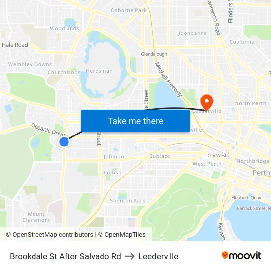 Brookdale St After Salvado Rd to Leederville map
