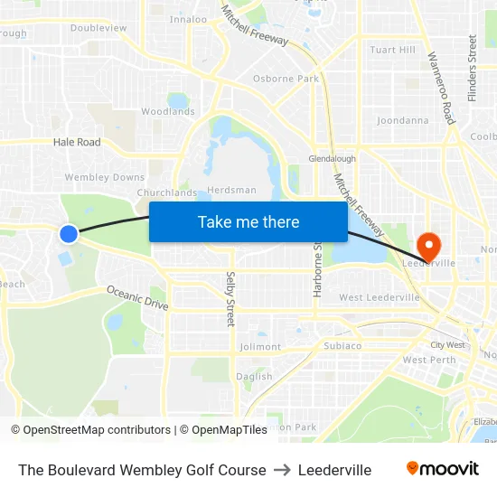 The Boulevard   Wembley Golf Course to Leederville map
