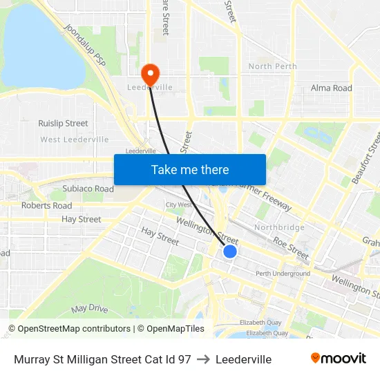Murray St Milligan Street Cat Id 97 to Leederville map