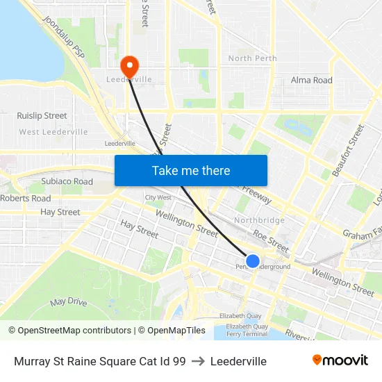 Murray St Raine Square Cat Id 99 to Leederville map