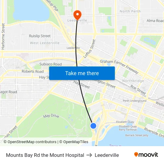 Mounts Bay Rd the Mount Hospital to Leederville map