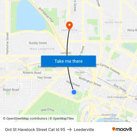 Ord St Havelock Street Cat Id 95 to Leederville map