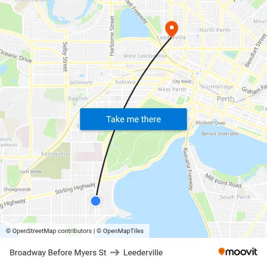 Broadway   Before Myers St to Leederville map