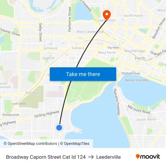 Broadway   Caporn Street Cat Id 124 to Leederville map