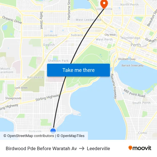 Birdwood Pde Before Waratah Av to Leederville map