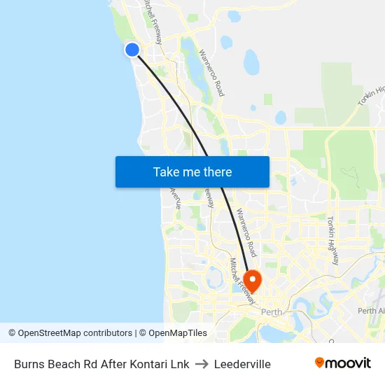 Burns Beach Rd After Kontari Lnk to Leederville map