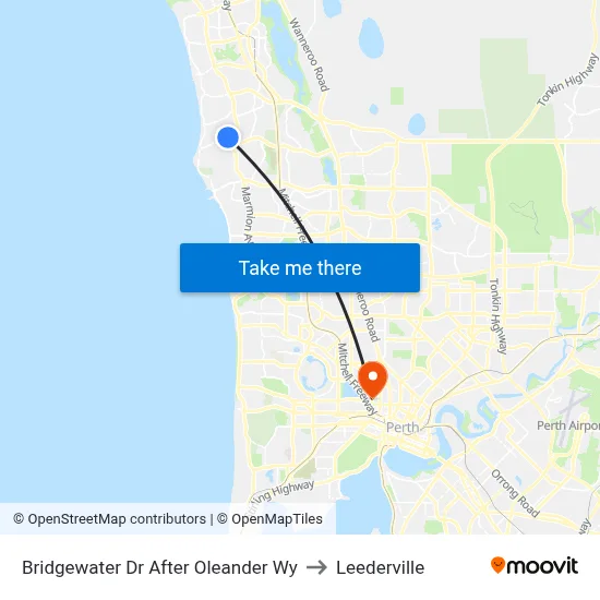 Bridgewater Dr After Oleander Wy to Leederville map