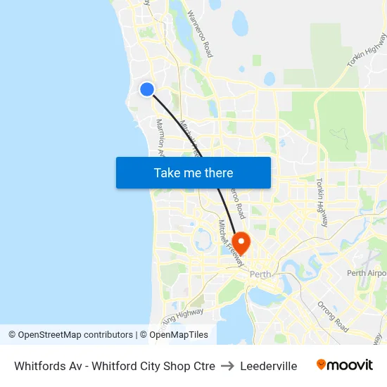 Whitfords Av - Whitford City Shop Ctre to Leederville map