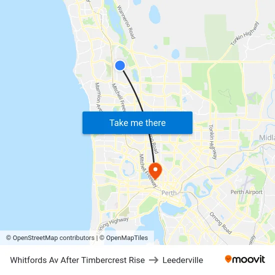 Whitfords Av After Timbercrest Rise to Leederville map