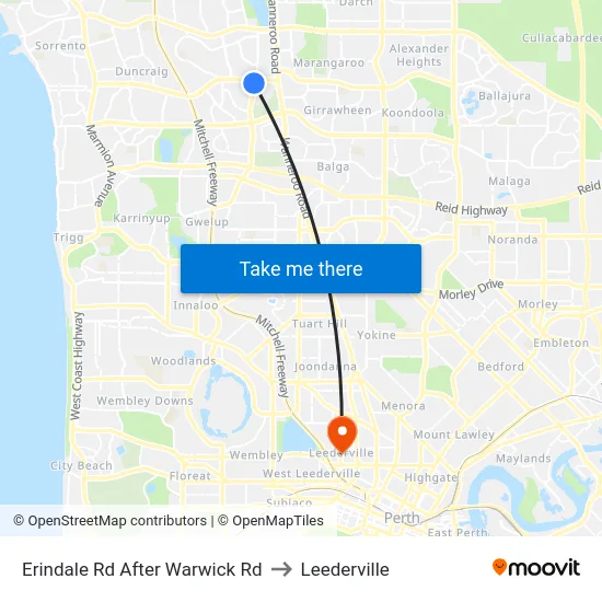 Erindale Rd After Warwick Rd to Leederville map