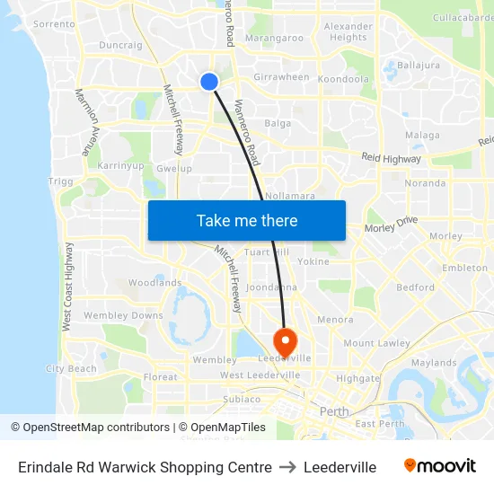 Erindale Rd Warwick Shopping Centre to Leederville map