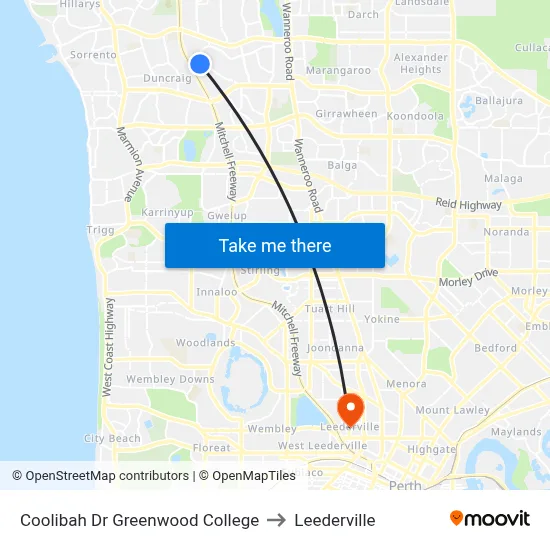 Coolibah Dr Greenwood College to Leederville map