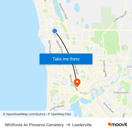 Whitfords Av Pinnaroo Cemetery to Leederville map