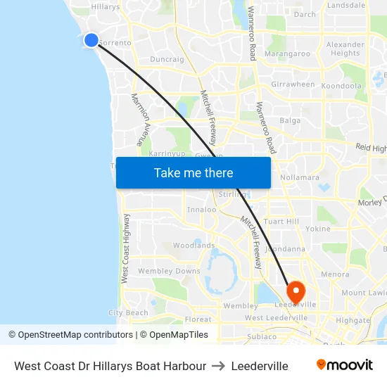 West Coast Dr Hillarys Boat Harbour to Leederville map