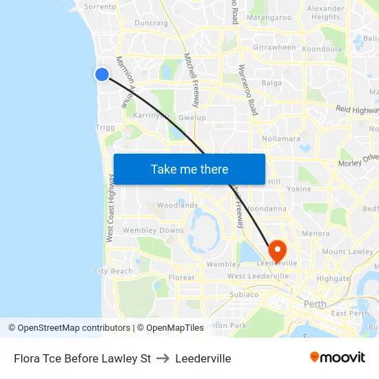 Flora Tce Before Lawley St to Leederville map