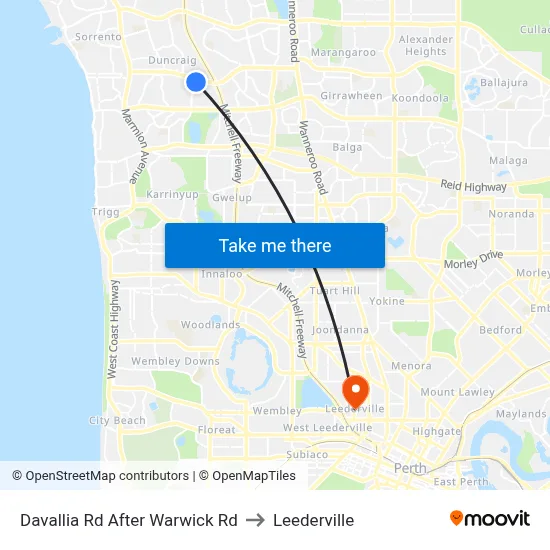 Davallia Rd After Warwick Rd to Leederville map