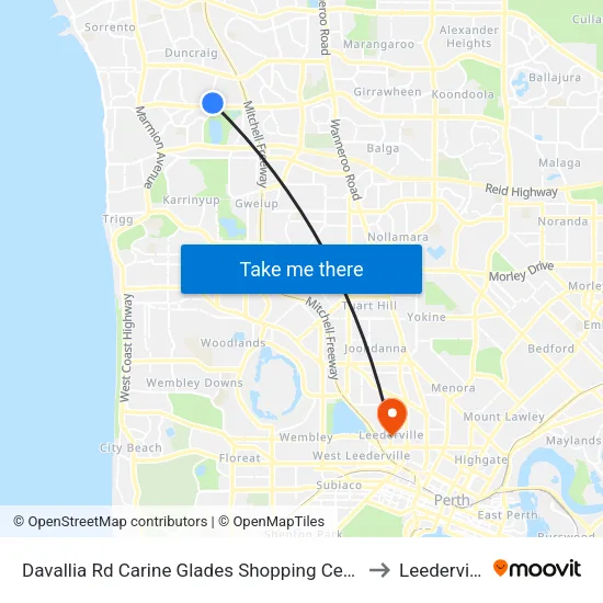 Davallia Rd Carine Glades Shopping Centre to Leederville map