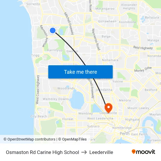 Osmaston Rd Carine High School to Leederville map