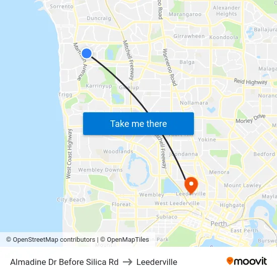Almadine Dr Before Silica Rd to Leederville map