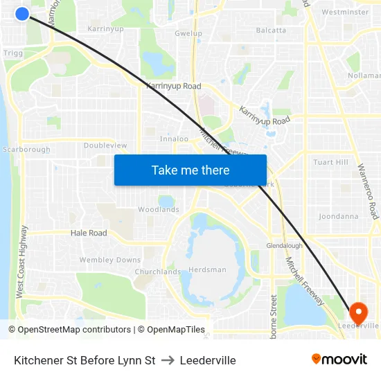 Kitchener St Before Lynn St to Leederville map