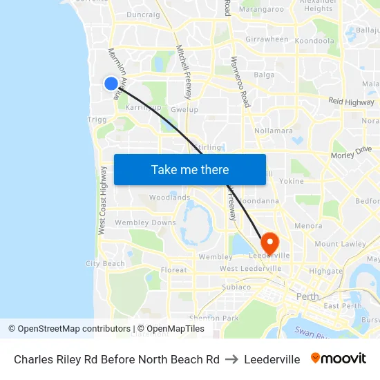 Charles Riley Rd Before North Beach Rd to Leederville map