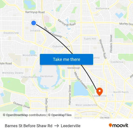 Barnes St Before Shaw Rd to Leederville map