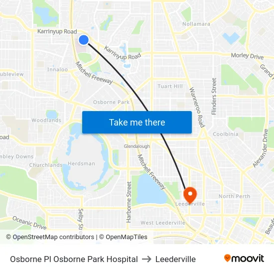Osborne Pl Osborne Park Hospital to Leederville map