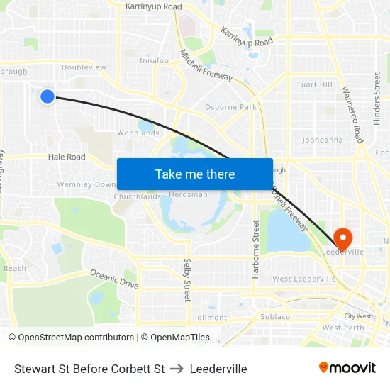 Stewart St Before Corbett St to Leederville map