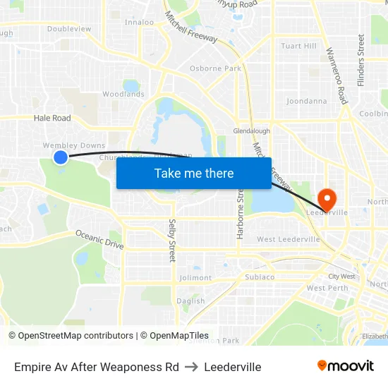 Empire Av After Weaponess Rd to Leederville map