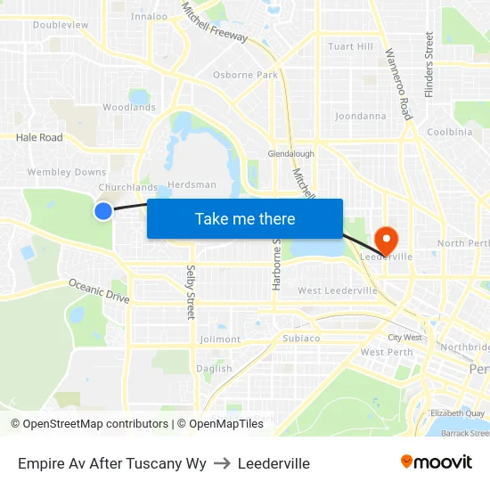 Empire Av After Tuscany Wy to Leederville map