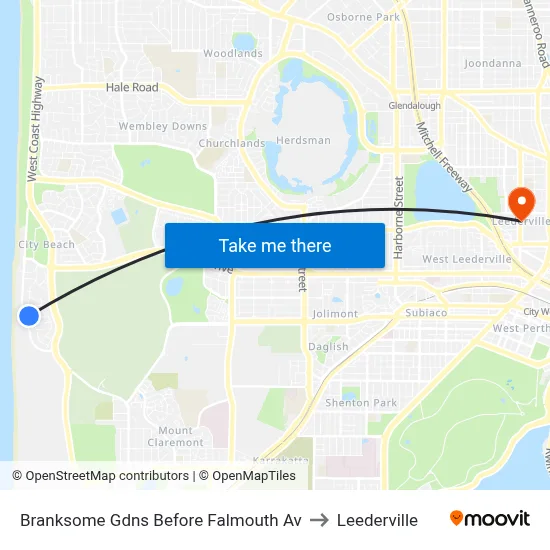 Branksome Gdns Before Falmouth Av to Leederville map