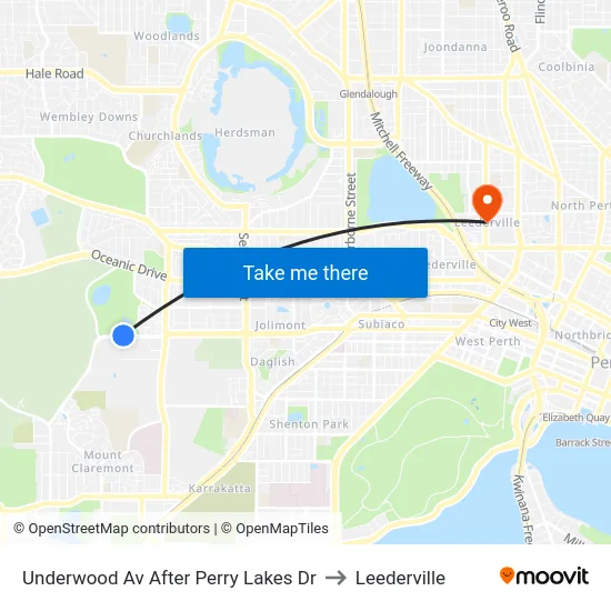 Underwood Av After Perry Lakes Dr to Leederville map
