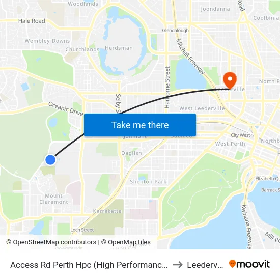Access Rd Perth Hpc (High Performance Ctr) to Leederville map