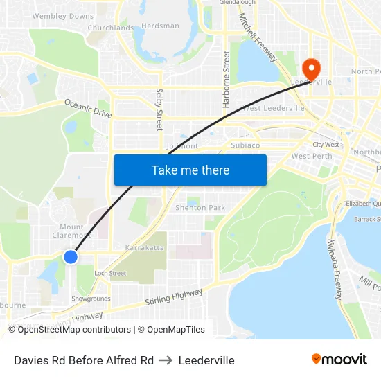Davies Rd Before Alfred Rd to Leederville map