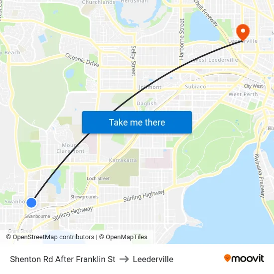 Shenton Rd After Franklin St to Leederville map
