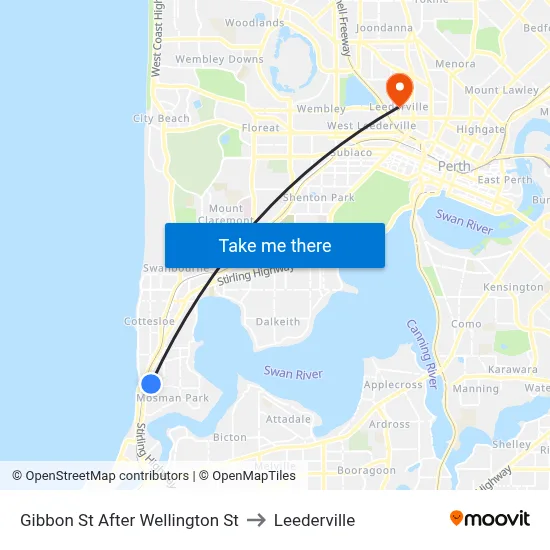 Gibbon St After Wellington St to Leederville map