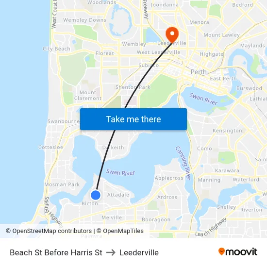 Beach St Before Harris St to Leederville map