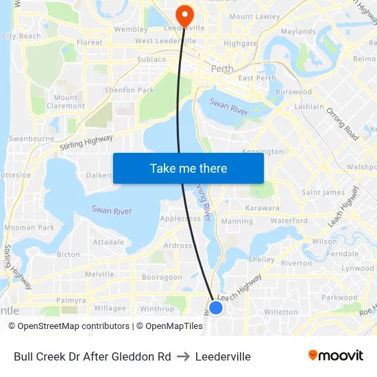 Bull Creek Dr After Gleddon Rd to Leederville map