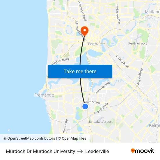 Murdoch Dr Murdoch University to Leederville map
