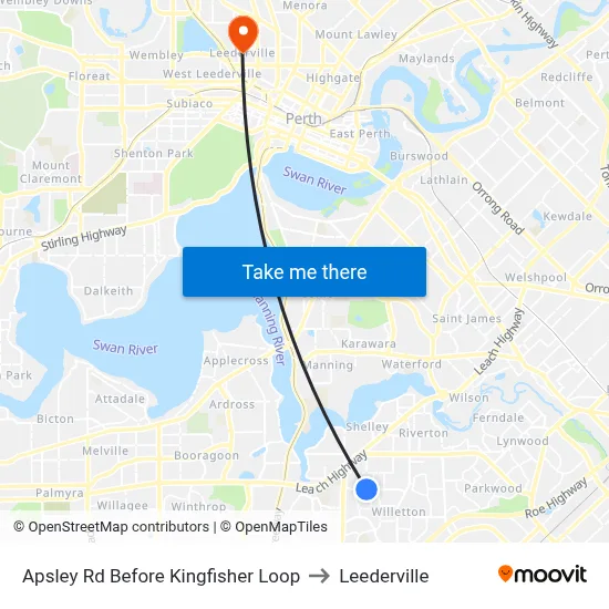 Apsley Rd Before Kingfisher Loop to Leederville map