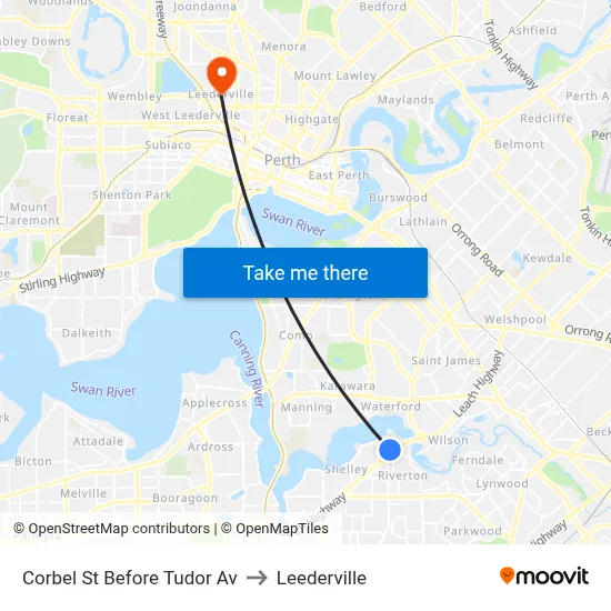 Corbel St Before Tudor Av to Leederville map
