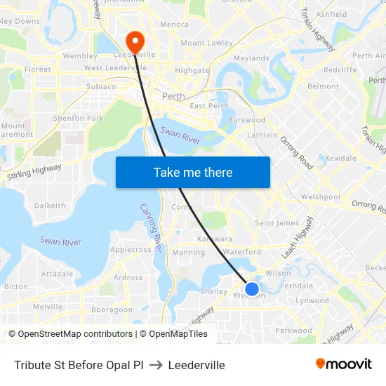 Tribute St Before Opal Pl to Leederville map