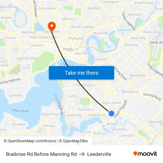 Braibrise Rd Before Manning Rd to Leederville map