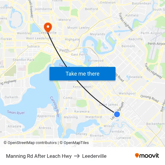 Manning Rd After Leach Hwy to Leederville map