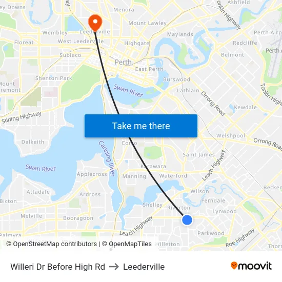 Willeri Dr Before High Rd to Leederville map