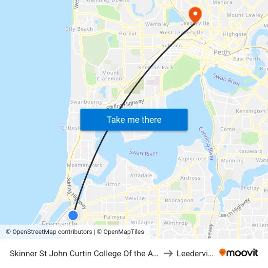 Skinner St John Curtin College Of the Arts to Leederville map