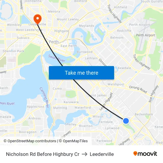 Nicholson Rd Before Highbury Cr to Leederville map