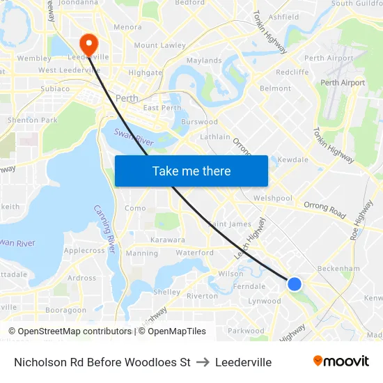 Nicholson Rd Before Woodloes St to Leederville map