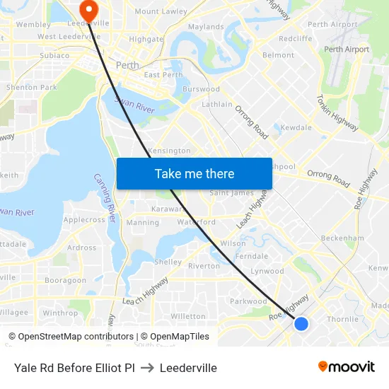 Yale Rd Before Elliot Pl to Leederville map